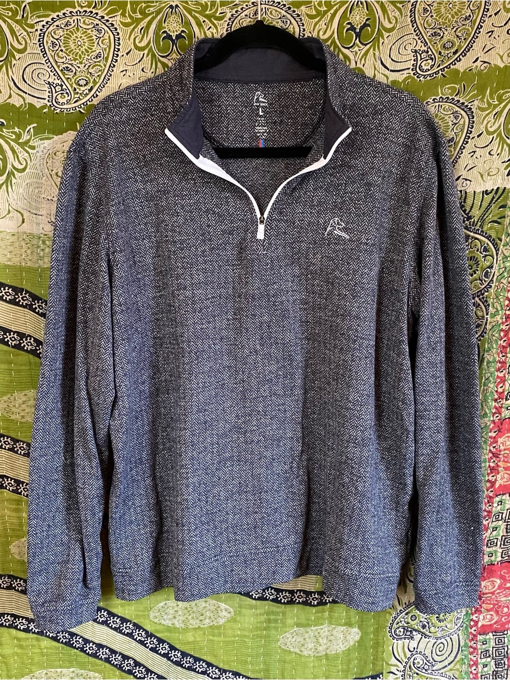 Rhoback Navy Herringbone Performance Golf Quarter Zip Pullover Large Sporty